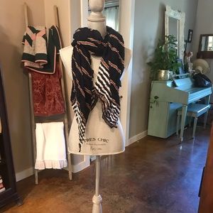 Blue, White, and Orange Striped Scarf